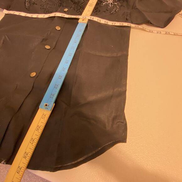 Vintage 90s ClubZ Floral Embroidered Black 2Pc TopShorts OutfitSet LinenCotton S - Picture 2 of 14